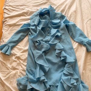 Rare Vintage Ike Clark 2 Piece Long Sleeve Blue Ruffle Dress